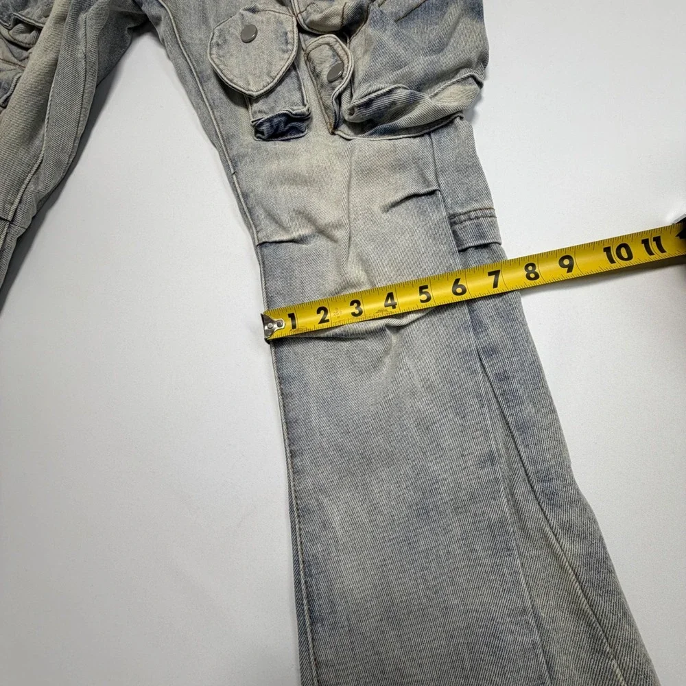 MNML Acid Wash Cargo Jeans Size 31 Baggy Y2K Utility Denim‎